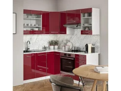 Cocina esquinera burdeos brillo intenso/blanco 190x60x81.6 fame-line
