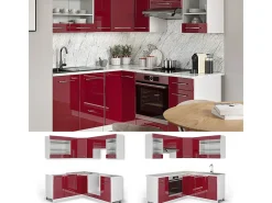 Cocina esquinera burdeos brillo intenso/blanco 190x60x81.6 fame-line