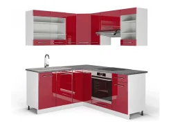 Cocina esquinera burdeos brillo intenso/blanco 190x60x81.6 fame-line