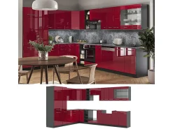 Cocina esquinera burdeos brillo intenso/antracita 347x60x81.6 fame-line