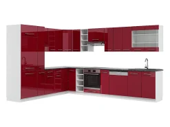 Cocina esquinera burdeos brillo intenso/blanco 347x46x81.6 fame-line