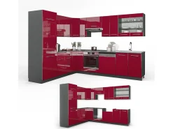Cocina esquinera burdeos brillo intenso/antracita 287x46x81.6 fame-line