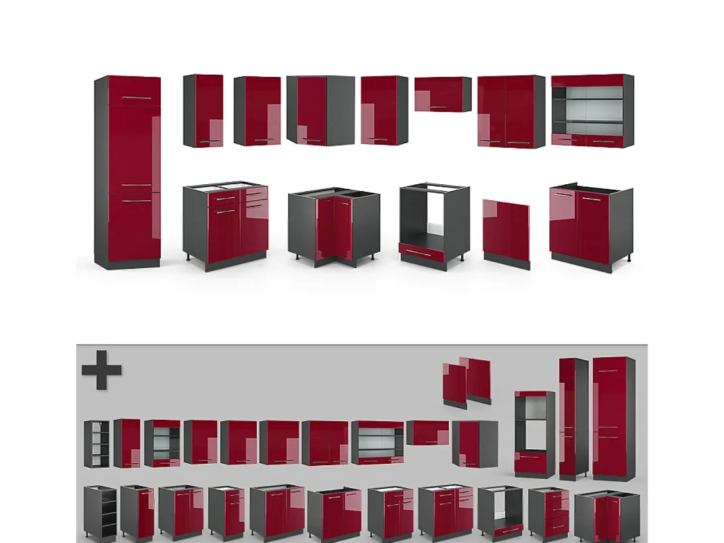 Cocina esquinera burdeos brillo intenso/antracita 287x46x81.6 fame-line