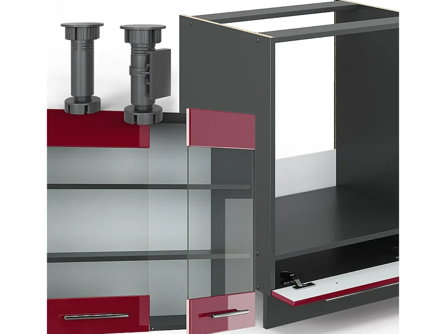Cocina esquinera burdeos brillo intenso/antracita 287x46x81.6 fame-line