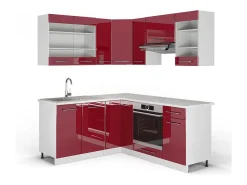 Cocina esquinera burdeos brillo intenso/blanco 190x46x81.6 fame-line