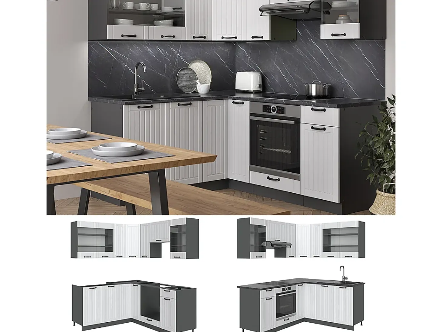 Cocina esquinera casa de campo blanca/antracita 190x46x81.6 fame-line