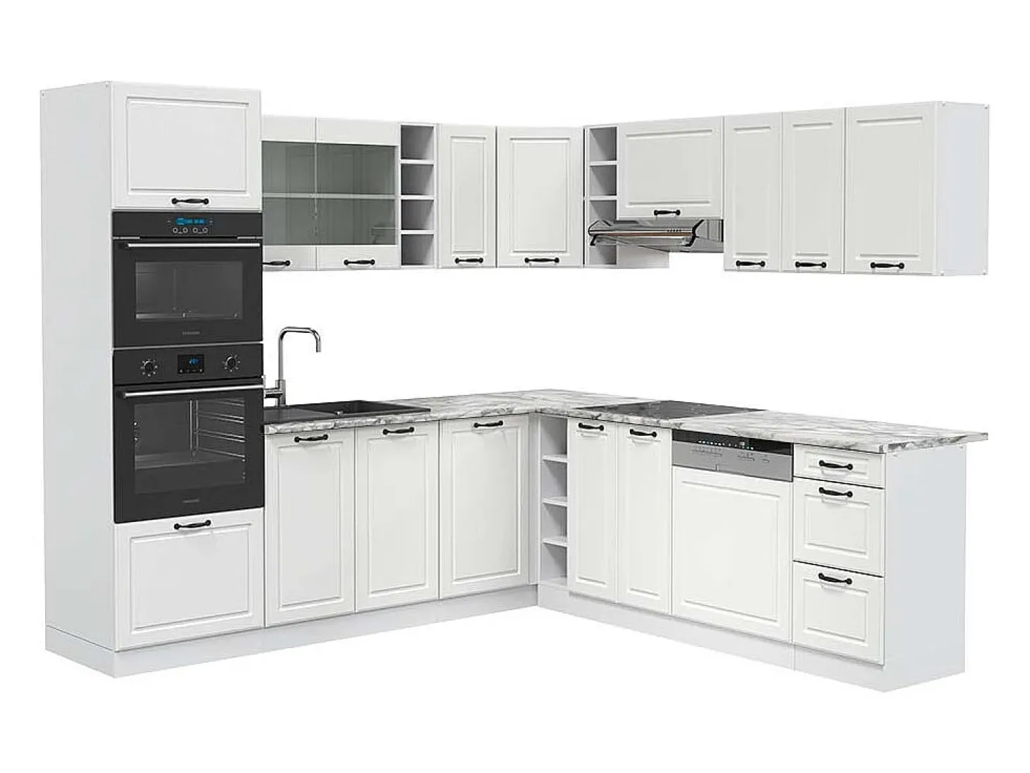 Cocina esquinera casa de campo blanca/blanca 247x60x81.6 r-line