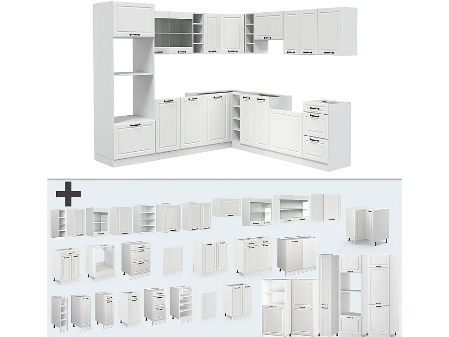 Cocina esquinera casa de campo blanca/blanca 247x60x81.6 r-line