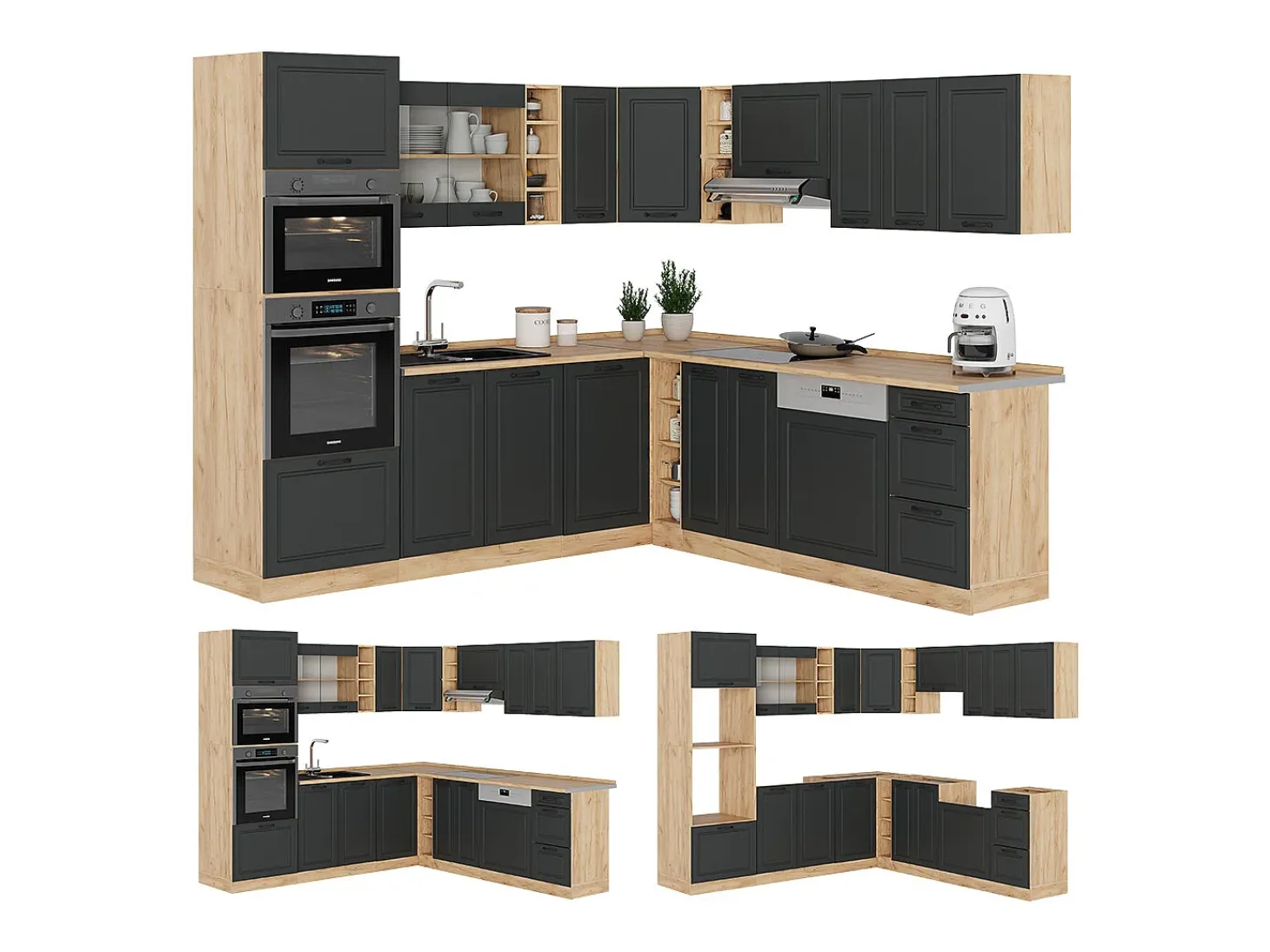 Cocina esquinera casa de campo antracita/roble dorado 247x60x81.6 r-line