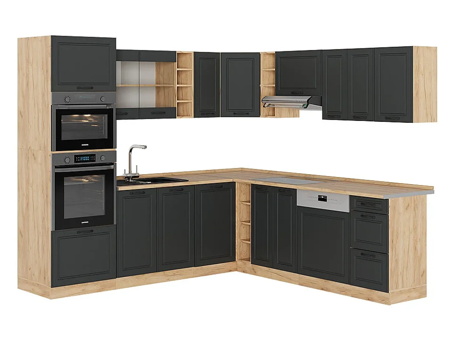 Cocina esquinera casa de campo antracita/roble dorado 247x60x81.6 r-line
