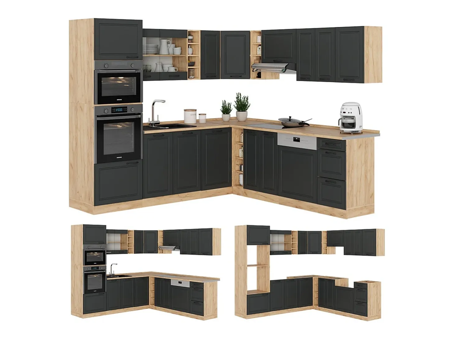Cocina esquinera casa de campo antracita/roble dorado 247x60x81.6 r-line
