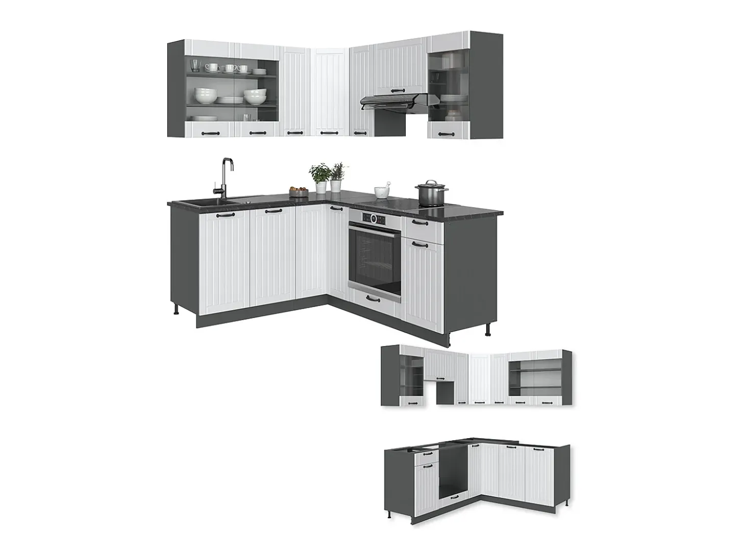Cocina esquinera casa de campo blanca/antracita 190x60x81.6 fame-line