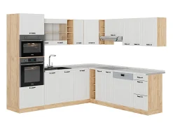 Cocina esquinera casa de campo blanca/roble dorado 247x60x81.6 r-line