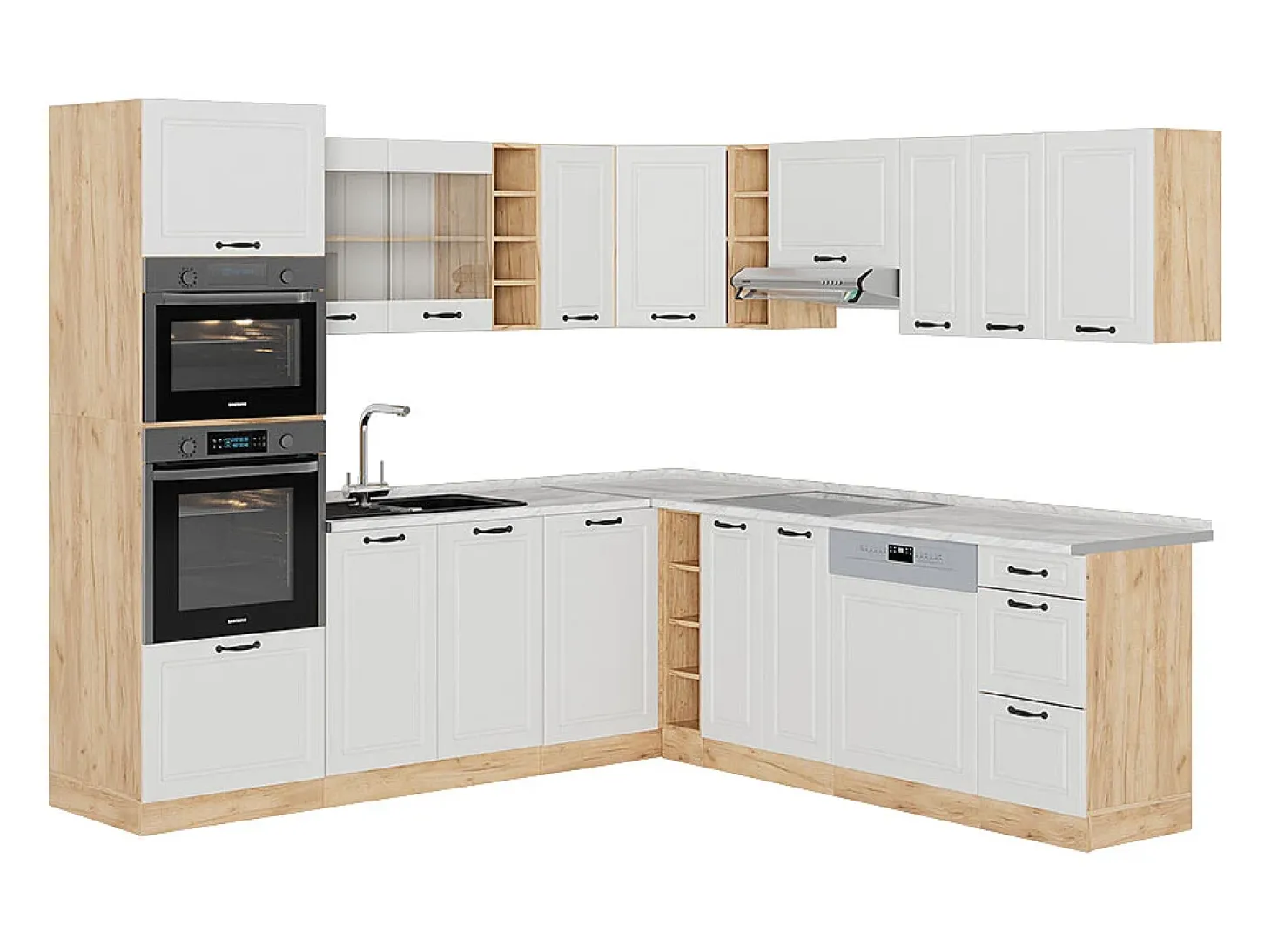 Cocina esquinera casa de campo blanca/roble dorado 247x60x81.6 r-line