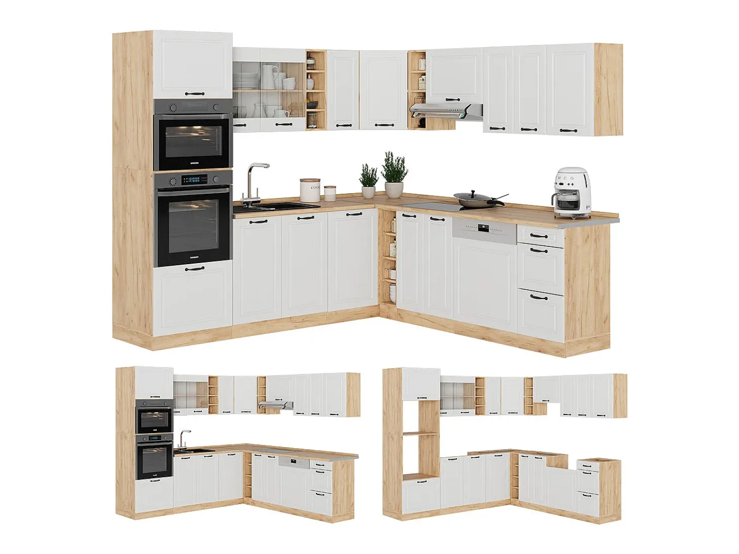 Cocina esquinera casa de campo blanca/roble dorado 247x60x81.6 r-line