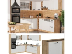 Cocina esquinera casa de campo blanca/roble dorado 247x60x81.6 r-line