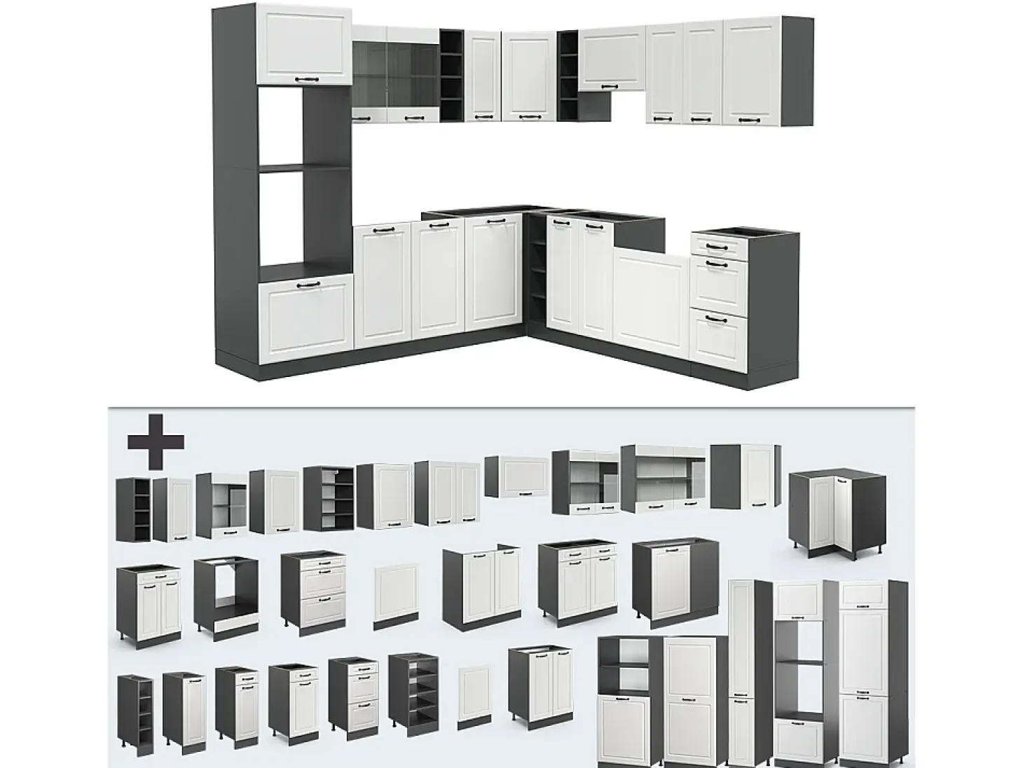 Cocina esquinera casa de campo blanca/antracita 247x60x81.6 r-line