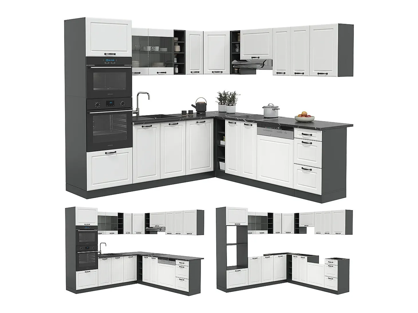 Cocina esquinera casa de campo blanca/antracita 247x60x81.6 r-line