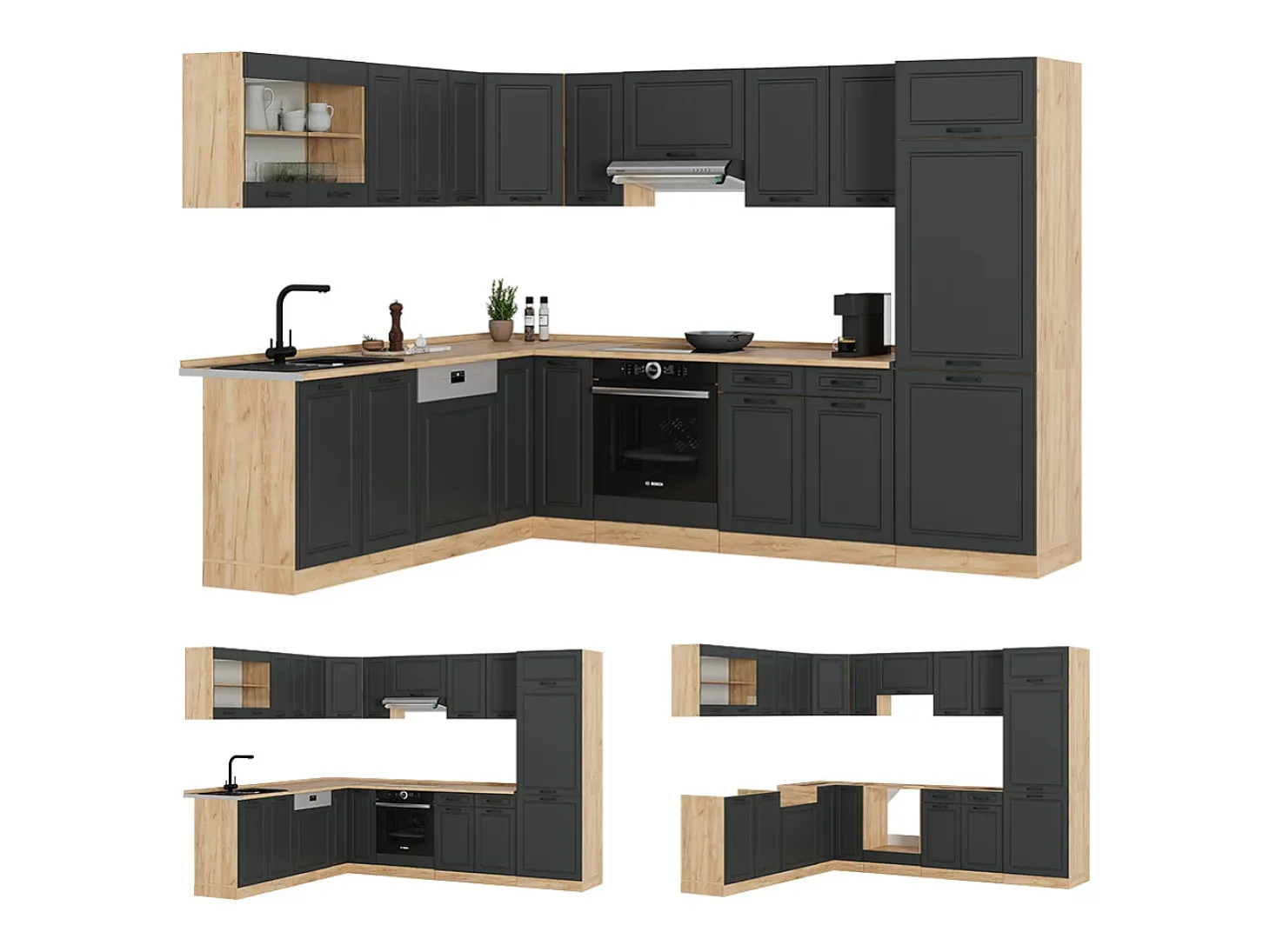 Cocina esquinera casa de campo antracita/roble dorado 287x46x81.6 r-line