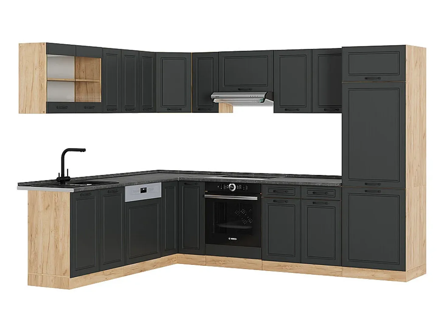 Cocina esquinera casa de campo antracita/roble dorado 287x46x81.6 r-line