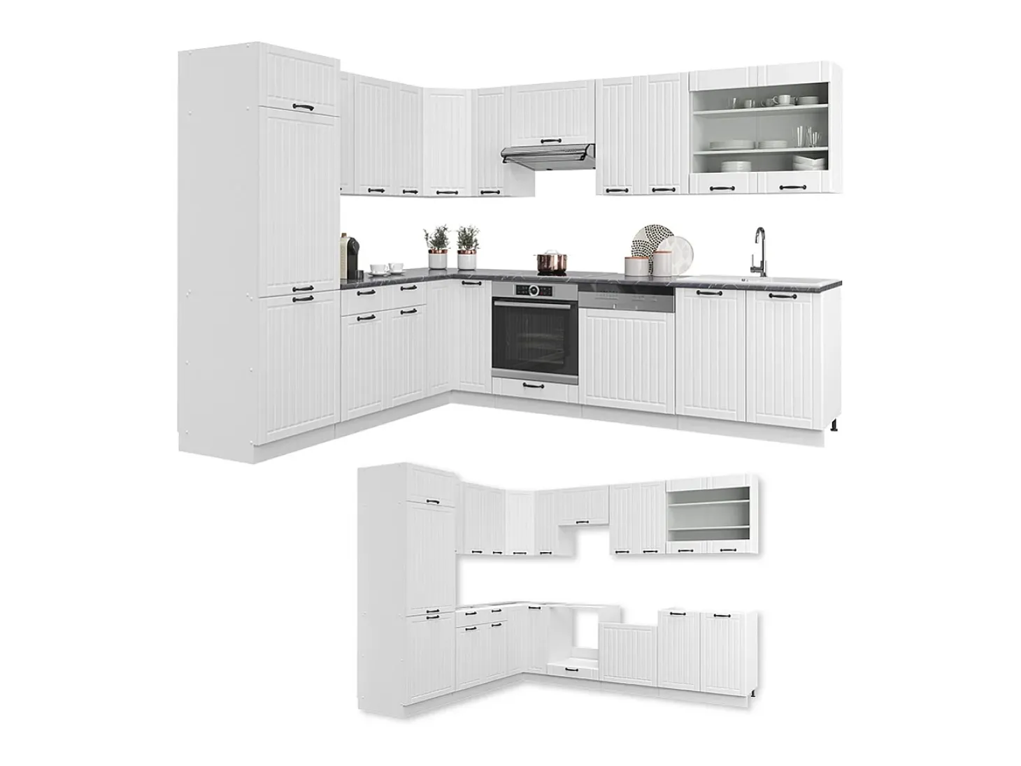 Cocina esquinera casa de campo blanca/blanca 287x60x81.6 fame-line