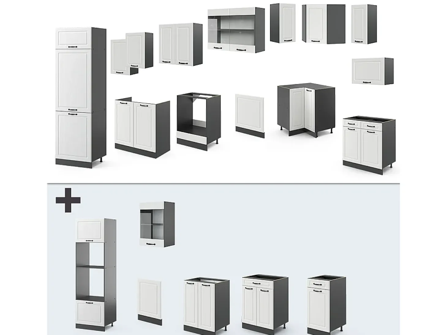 Cocina esquinera casa de campo blanca/antracita 287x60x81.6 r-line