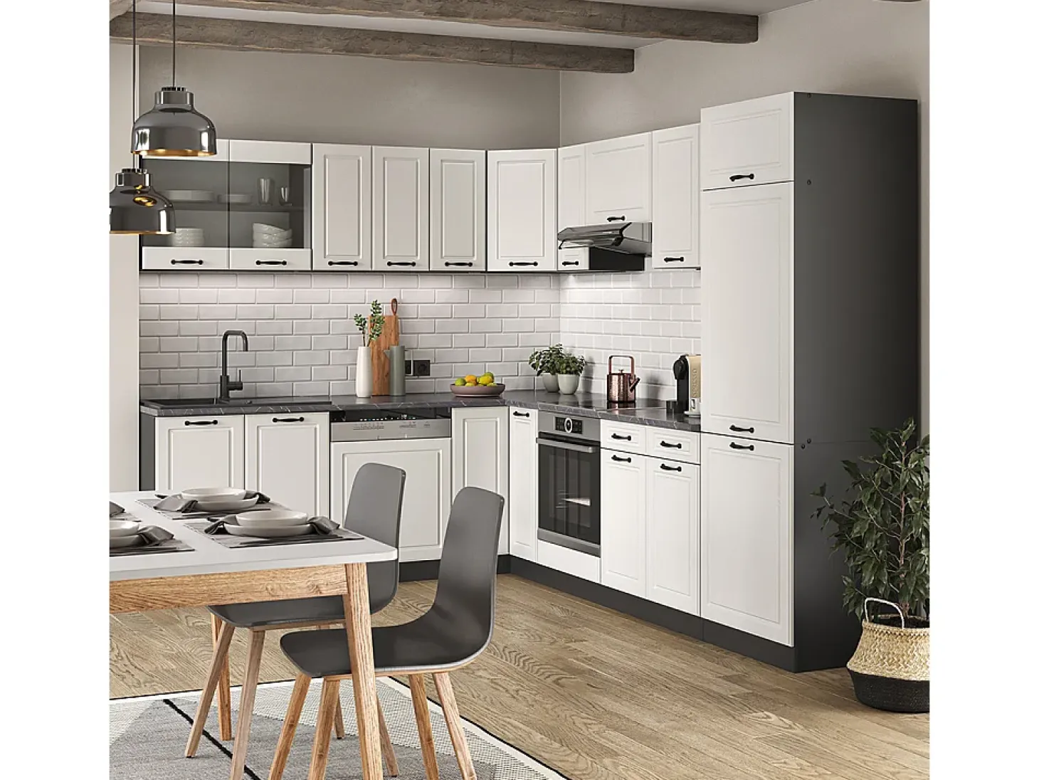 Cocina esquinera casa de campo blanca/antracita 287x60x81.6 r-line