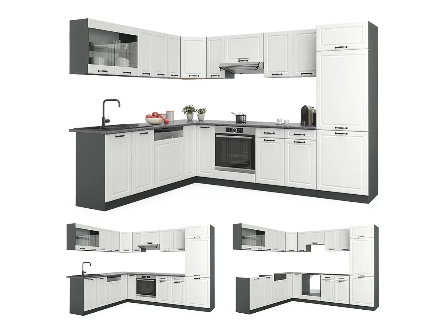 Cocina esquinera casa de campo blanca/antracita 287x60x81.6 r-line