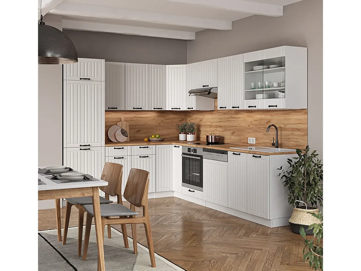 Cocina esquinera casa de campo blanca/blanca 287x60x81.6 fame-line