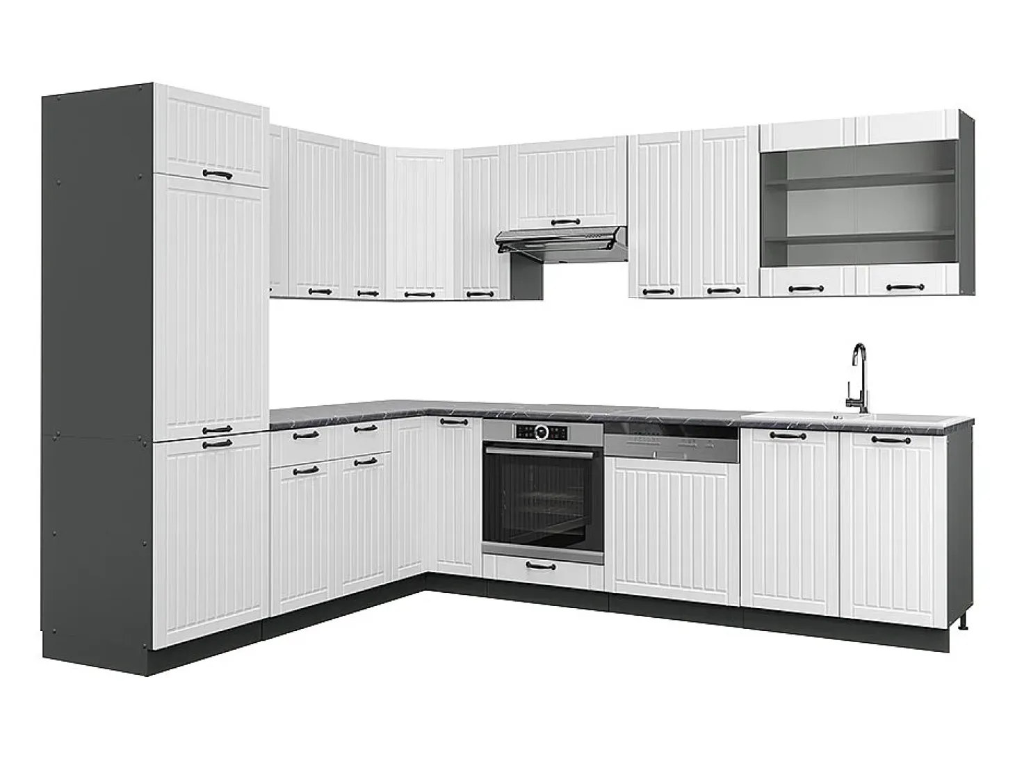 Cocina esquinera casa de campo blanca/antracita 287x46x81.6 fame-line