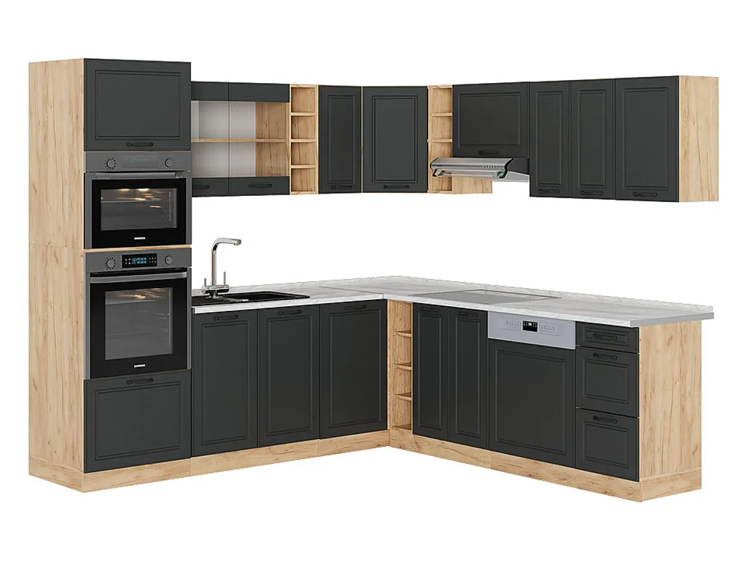 Cocina esquinera casa de campo antracita/roble dorado 247x60x81.6 r-line