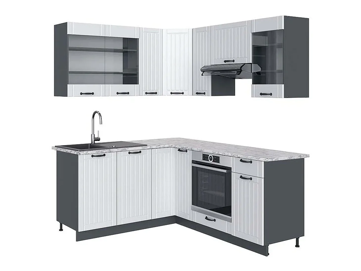 Cocina esquinera casa de campo blanca/antracita 190x60x81.6 fame-line