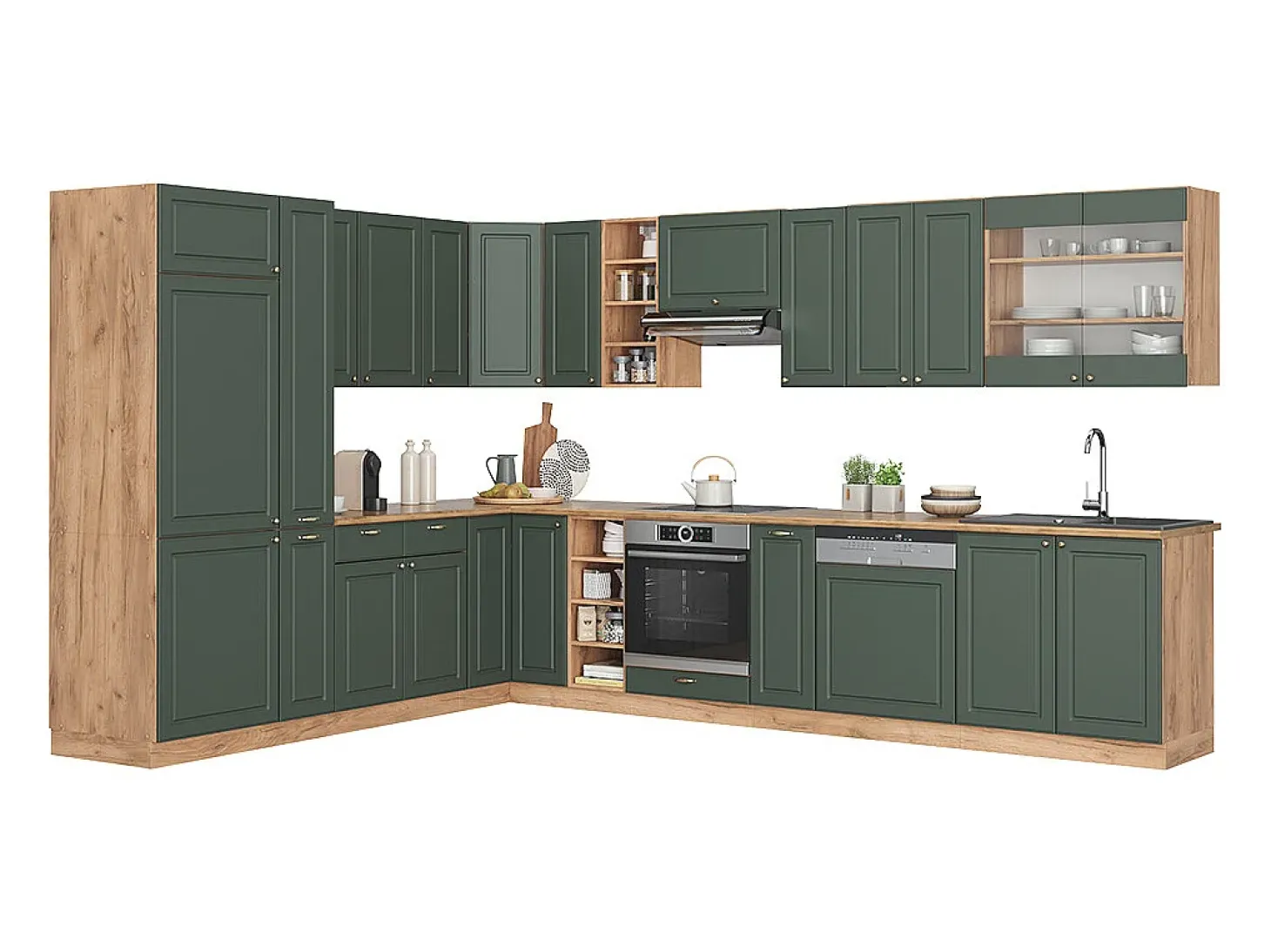 Cocina esquinera green-gold country/gold power roble 347x60x81.6 fame-line
