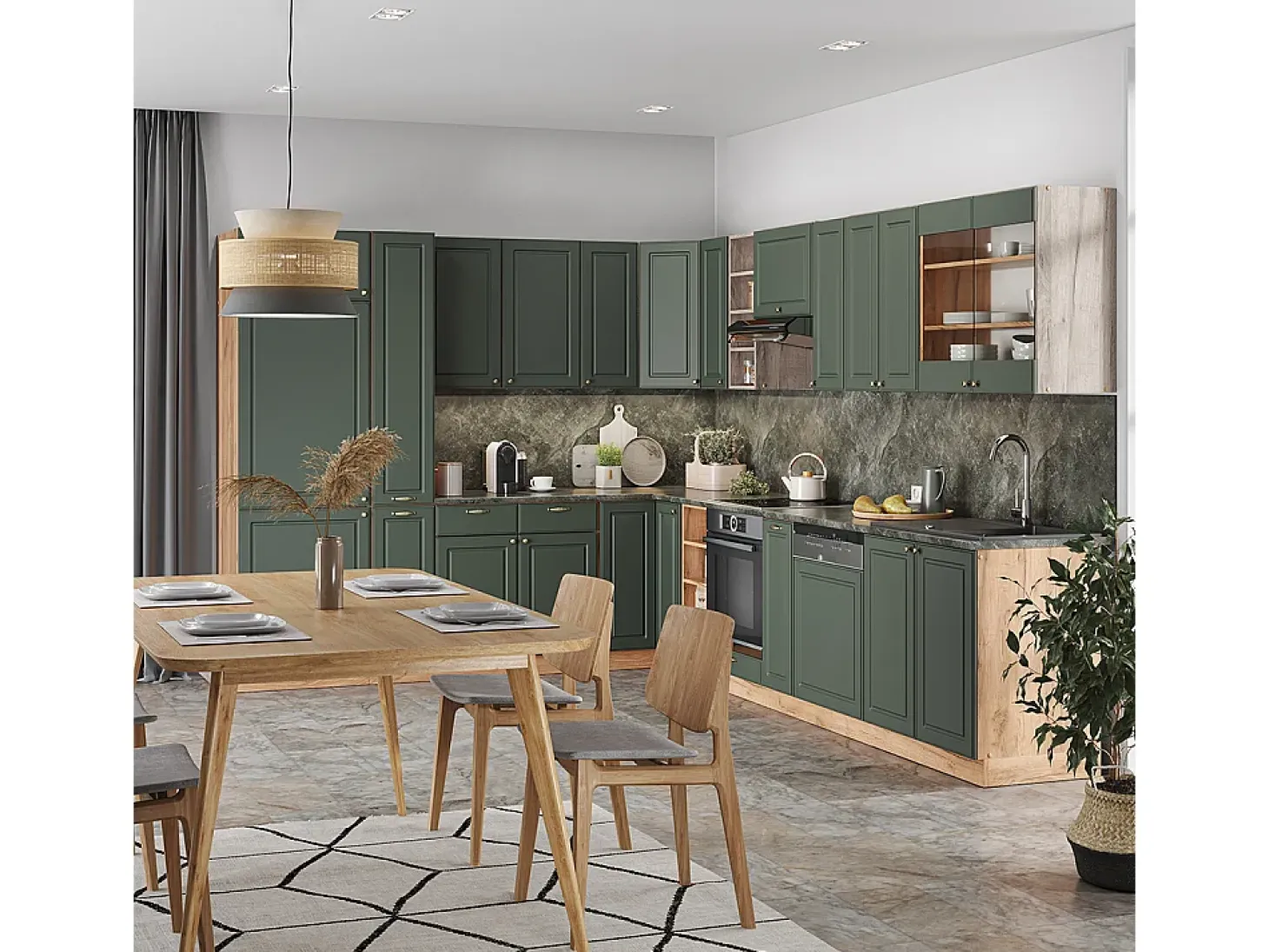 Cocina esquinera green-gold country/gold power roble 347x60x81.6 fame-line