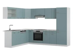Cocina esquinera gris azulado 287x46x81.6 r-line