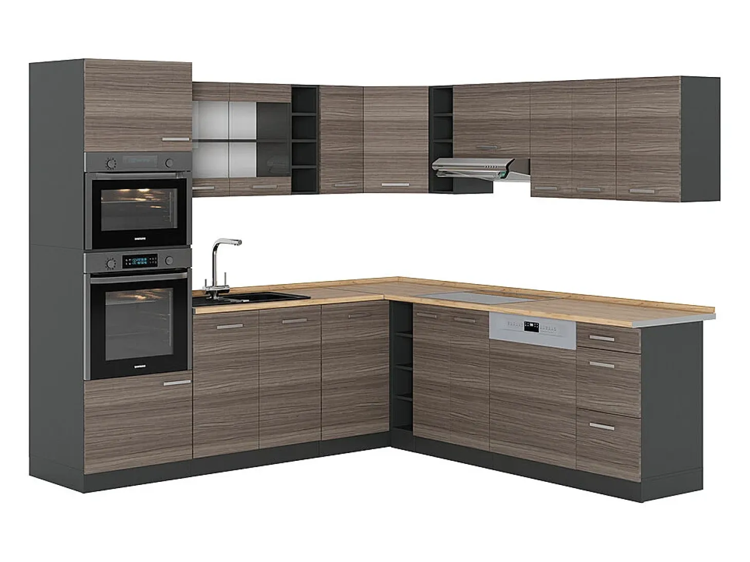 Cocina esquinera gris noble/antracita 247x46x81.6 r-line