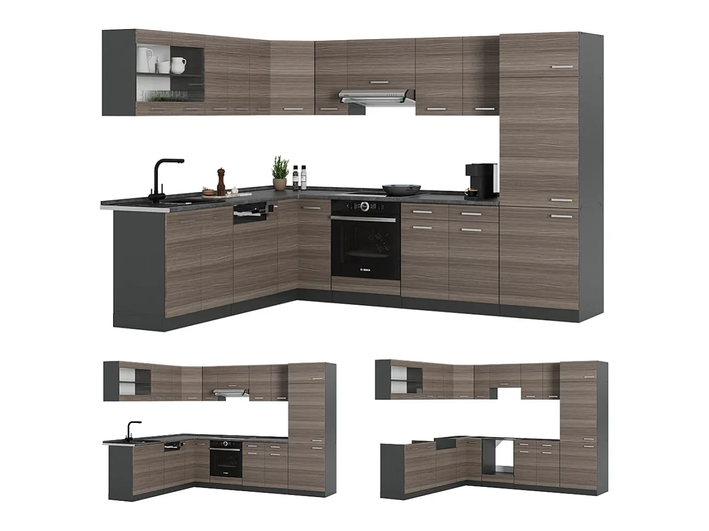 Cocina esquinera gris noble/antracita 287x60x81.6 r-line