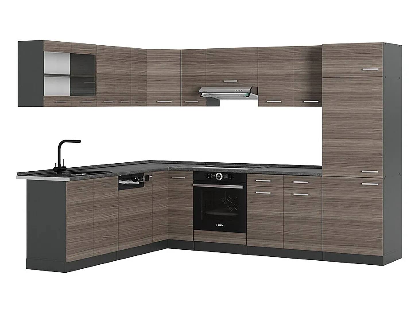 Cocina esquinera gris noble/antracita 287x60x81.6 r-line