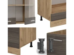 Cocina esquinera gris noble/roble dorado 287x60x81.6 r-line