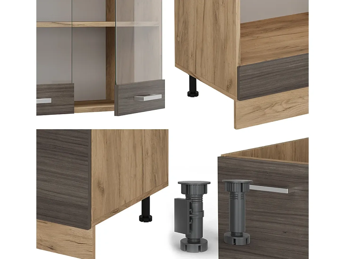 Cocina esquinera gris noble/roble dorado 287x60x81.6 r-line