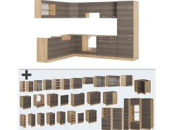 Cocina esquinera gris noble/roble dorado 287x60x81.6 r-line