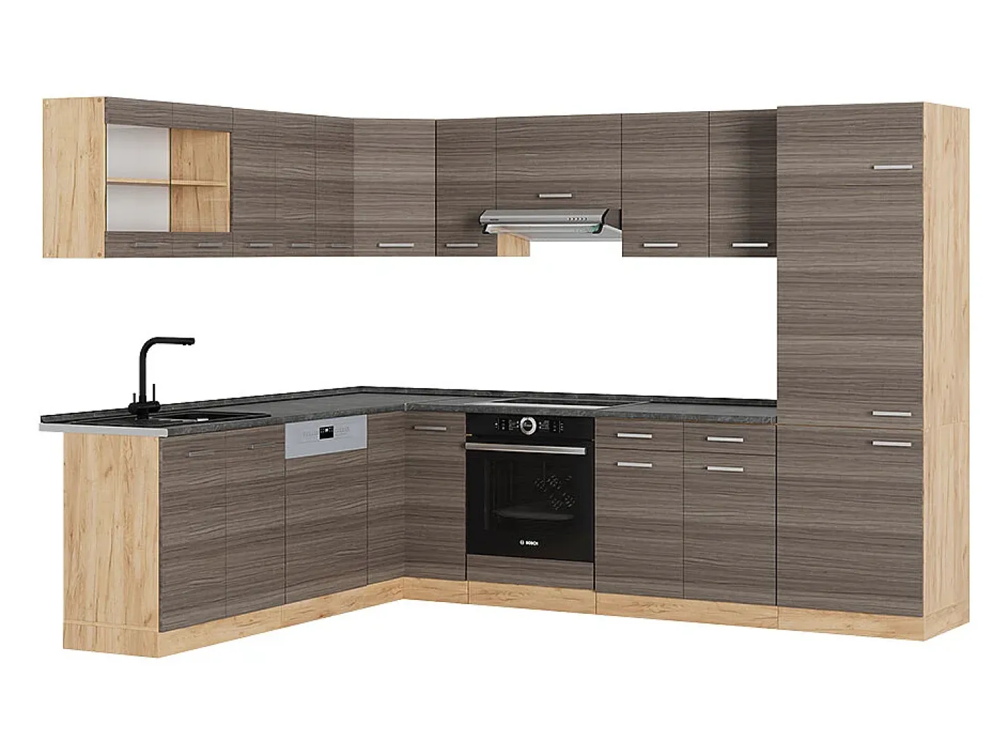 Cocina esquinera gris noble/roble dorado 287x60x81.6 r-line