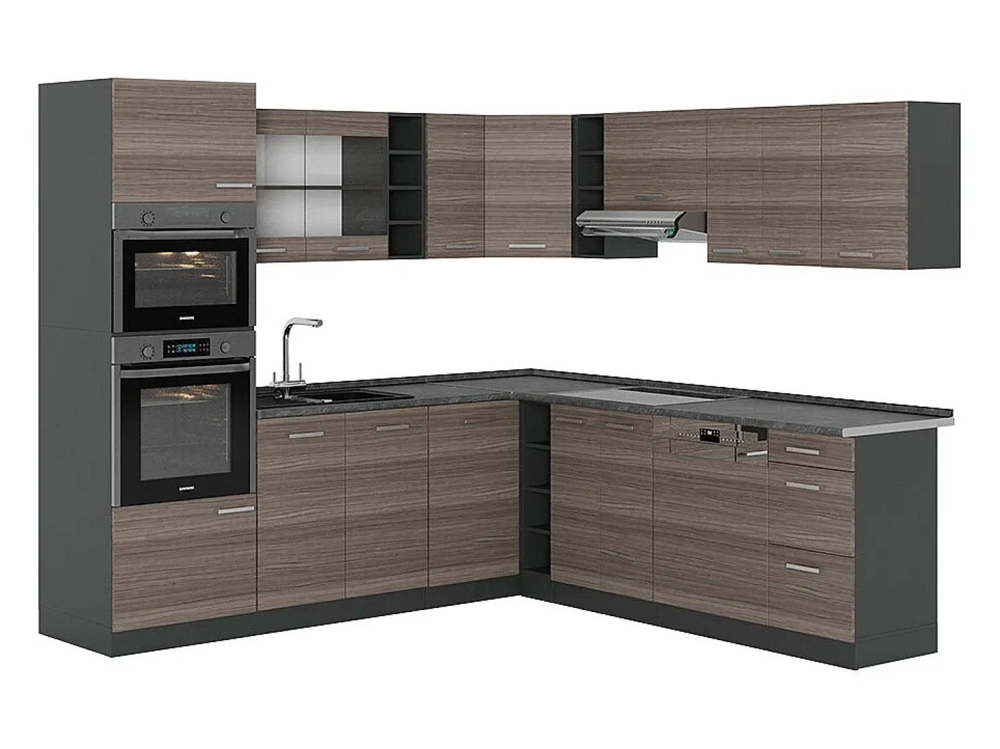 Cocina esquinera gris noble/antracita 247x60x81.6 r-line