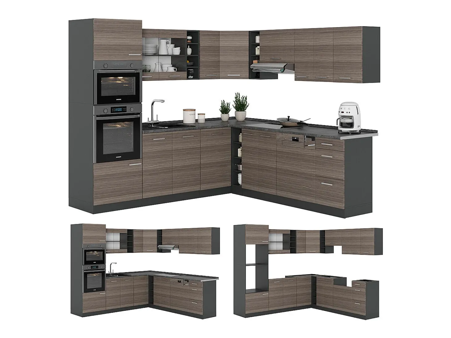 Cocina esquinera gris noble/antracita 247x60x81.6 r-line