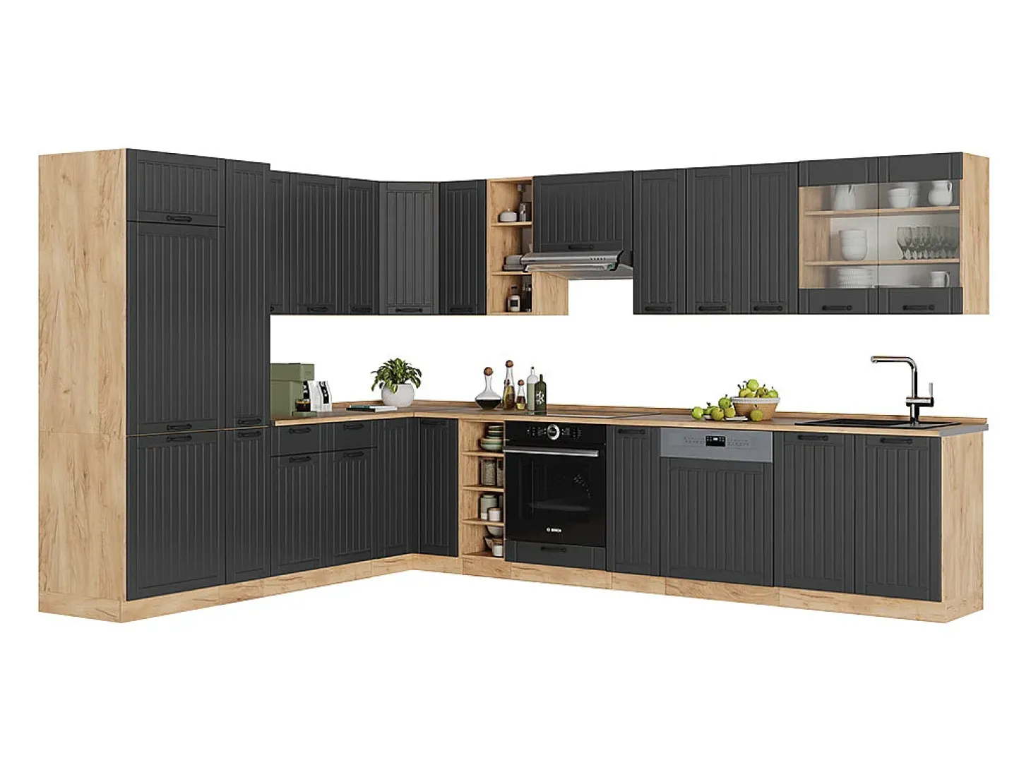 Cocina esquinera gris oscuro 347x46x81.6 fame-line
