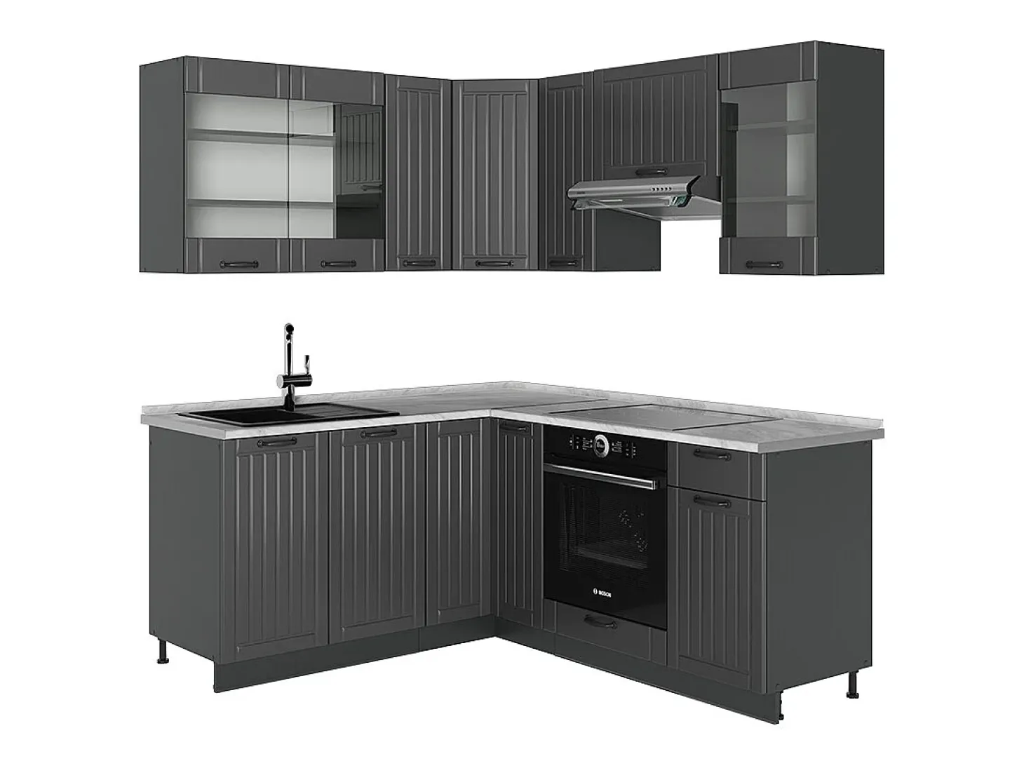 Cocina esquinera gris oscuro 190x60x81.6 fame-line