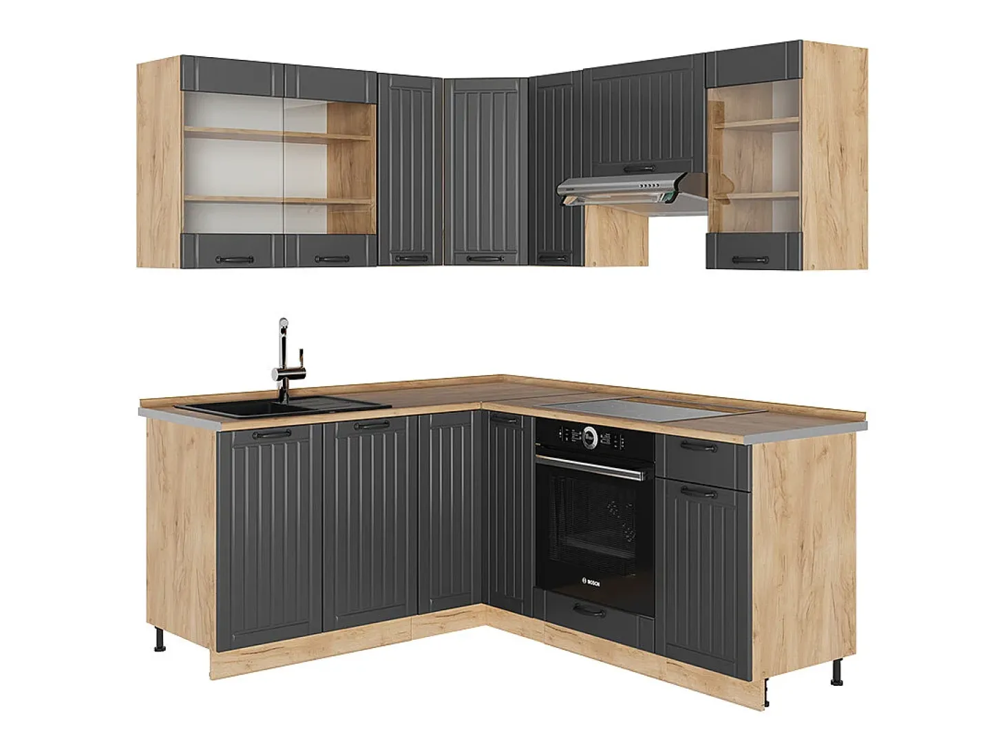 Cocina esquinera gris oscuro 190x60x81.6 fame-line