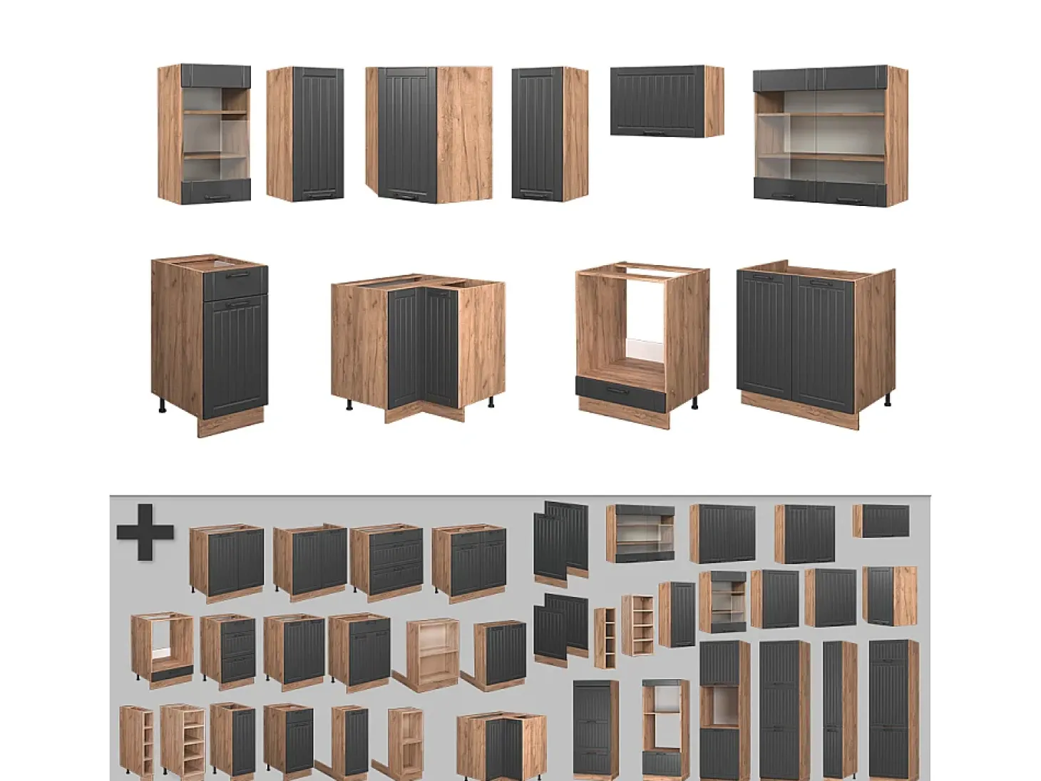 Cocina esquinera gris oscuro 190x46x81.6 fame-line