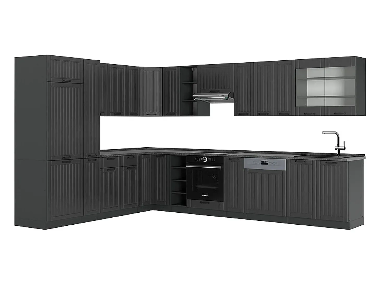 Cocina esquinera gris oscuro 347x60x81.6 fame-line
