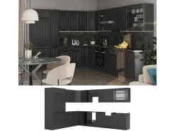 Cocina esquinera gris oscuro 347x60x81.6 fame-line